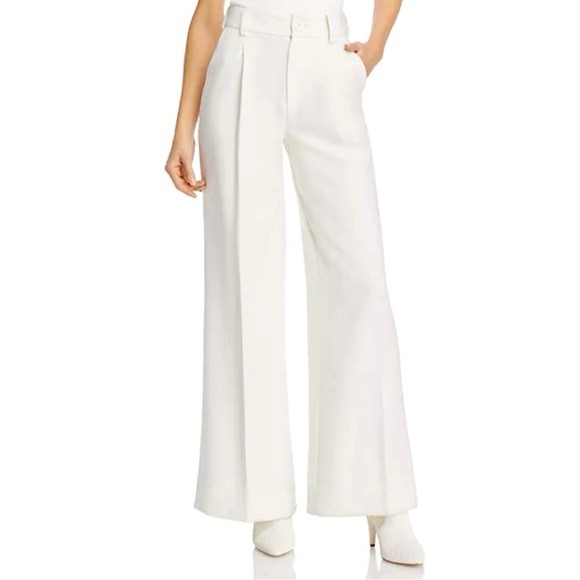 Alice + Olivia Pants - Alice + Olivia High Waist Wide Leg Trouser Pant Off White 2